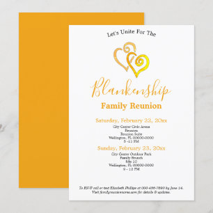 Gele verbonden harten Gezin Reunion Sjabloon Kaart
