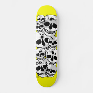 Gele verf splatter schedels zwart skateboard dek