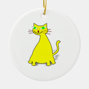 Gele vetkat keramisch ornament