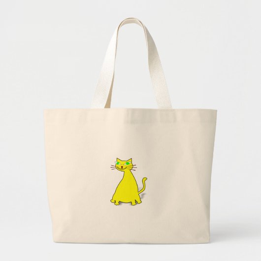 Gele Vette Kat Grote Tote Bag (Voorkant)