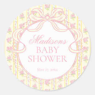 Gele Vintage Fancy Bloemige Baby Shower Stempel Ronde Sticker