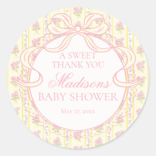 Gele Vintage Fantasie Bloemige Baby Borrel Cirkel Ronde Sticker