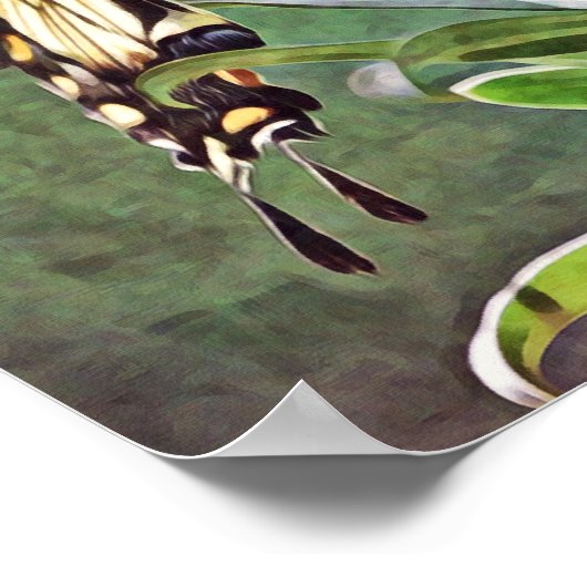 Gele vlinder en bloemen Art Print (Hoek)