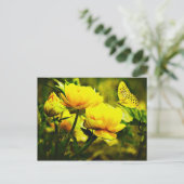 Gele vlinder en Roos Briefkaart (Staand voorkant)