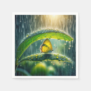 Gele vlinder in een regenbui servet
