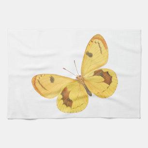 Gele vlinder - keukenhanddoek met fijne kunsten