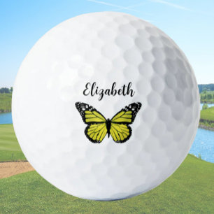  gele vlinder met aangepaste naam dames golfballen