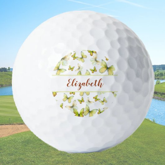  gele vlinder met aangepaste naam dames golfballen
