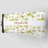  gele vlinder met aangepaste naam dames golfheadcover (Voorkant)