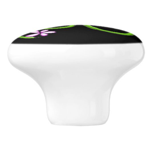 Gele Vlinder met Lente Bloemen Keramische Knop (Zijkant)