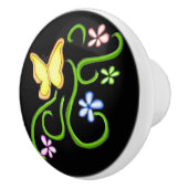 Gele Vlinder met Lente Bloemen Keramische Knop (Rechts)