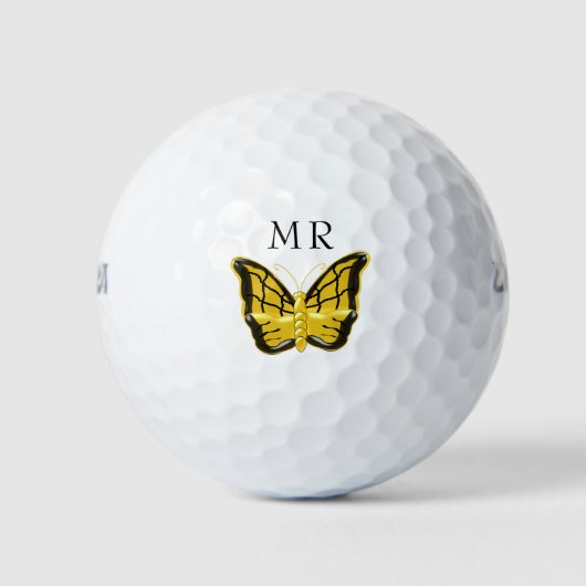 Gele vlinder monogram golfballen (Voorkant)