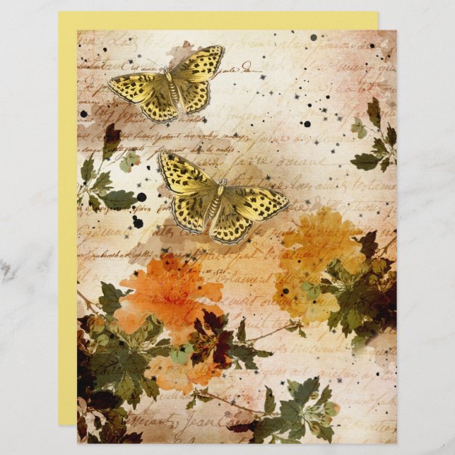  gele vlinders Floral scrapbook (Voorkant / Achterkant)