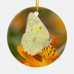 Gele vlinderversiering keramisch ornament