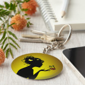 Gele vlindervrouw sleutelhanger (Zijkant)