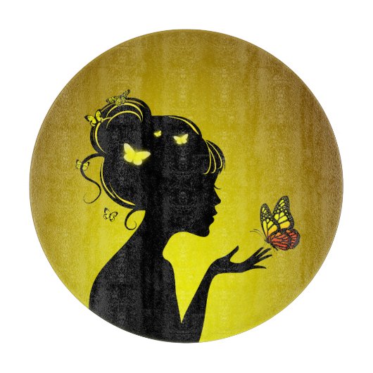 Gele vlindervrouw snijplank (Voorkant)