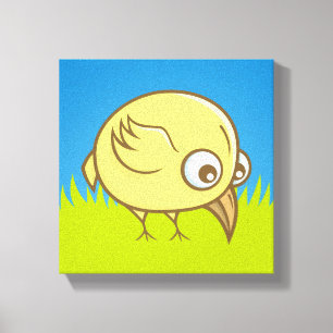 Gele vogel cartoon canvas afdruk