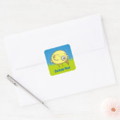 Gele vogel cartoon vierkante sticker (Envelop)