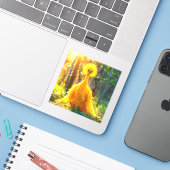 Gele vogel sticker (Laptop met iPhone)