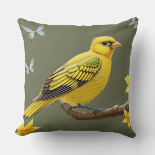 🌿 Gele Vogel Tak Natuur Decoratie Woonkamer Kussen
