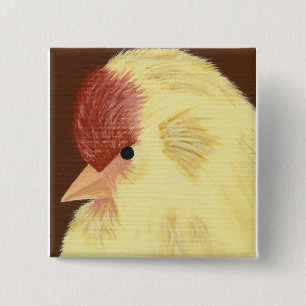 Gele vogel vierkante button 5,1 cm