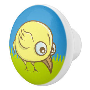 Gele vogelcartoon keramische knop
