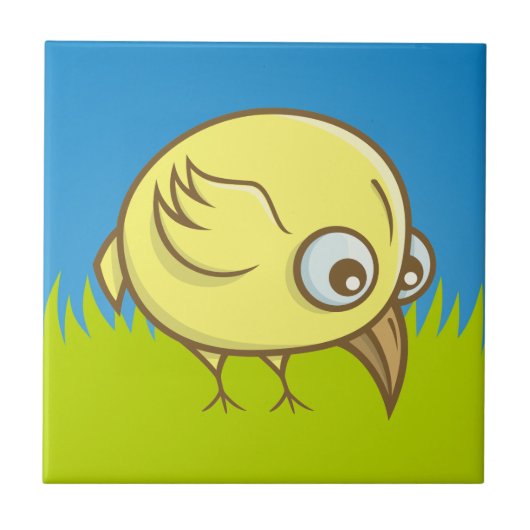 Gele vogelcartoon tegeltje (Voorkant)