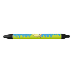 Gele vogelcartoon zwarte inkt pen