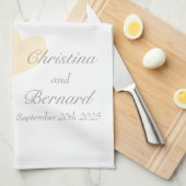 Gele vogelkooi bruiloft aangepaste keukenhanddoek (Quarter Fold)