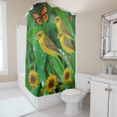 gele vogels groene vlinder douchegordijn (In situ)