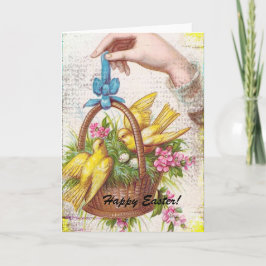 Gele vogels in een mandje, Pasen Feestdagen Kaart