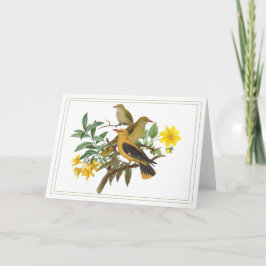 Gele vogels met botanische bloemen kaart