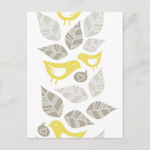 gele vogels zingen een horizontale liefdesgrens briefkaart