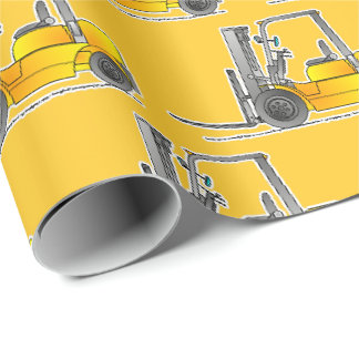 Gele vorkheftruck inpakpapier, vorkheftruck cadeau cadeaupapier