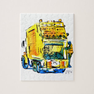 Gele vuilniswagen / Kunstenaar Larry Lerew Legpuzzel