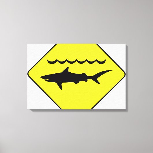 Gele 'waarschuwing haaien' teken canvas print (Voorkant)