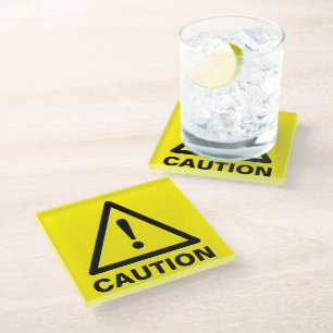 Gele waarschuwingsteken koele glazen drank coaster onderzetter