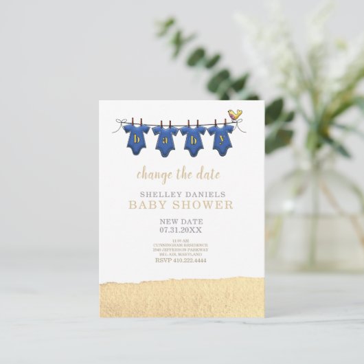 Gele waskleren Baby shower Datum wijzigen Aankondigingskaart (Staand voorkant)