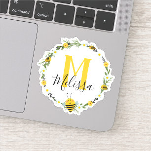 Gele Waterverf Bijen op het monogram Sticker