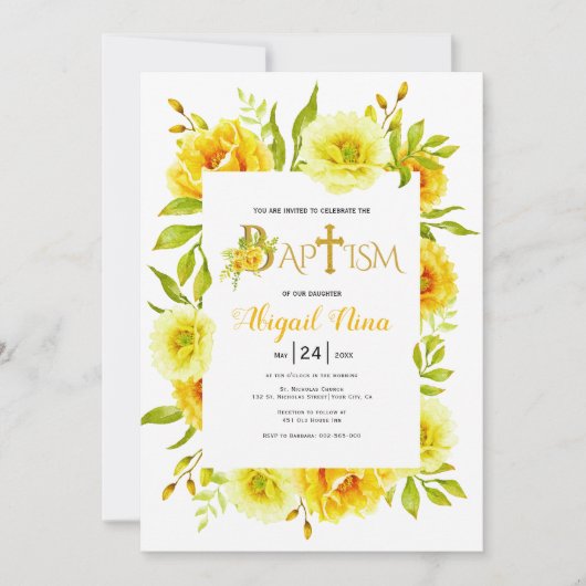 Gele waterverf bloeit neutraal bloemendoop kaart (Voorkant)