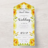 Gele waterverf bloemen, bloem lijst bruiloft all in one uitnodiging (Binnen)
