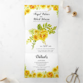Gele waterverf bloemen bloemen drieluik uitnodiging (Binnen)