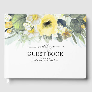 Gele Waterverf Bloemen Bruiloft Gastenboek