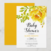 Gele waterverf bloemen en bladeren baby shower kaart (Voorkant / Achterkant)