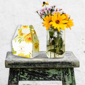 Gele waterverf bloemen en bladeren bruiloft bedankdoosjes