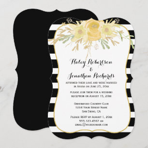 Gele Waterverf Bloemen Gouden Sparkles Bruiloften Kaart