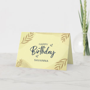 Gele Waterverf Chic Happy Birthday Custom Name Kaart