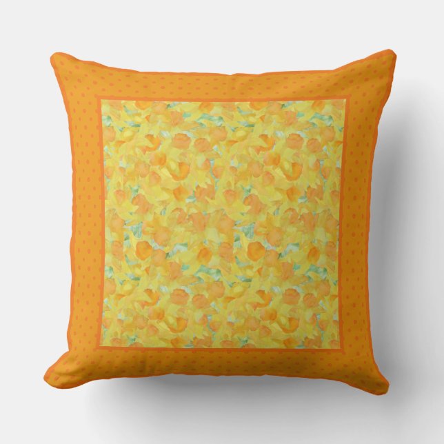 Gele Waterverf Daffodils en Polka Dots Kussen (Voorkant)