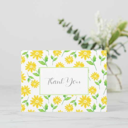 Gele Waterverf Daisy Stems Pattern Bedankkaart (Staand voorkant)