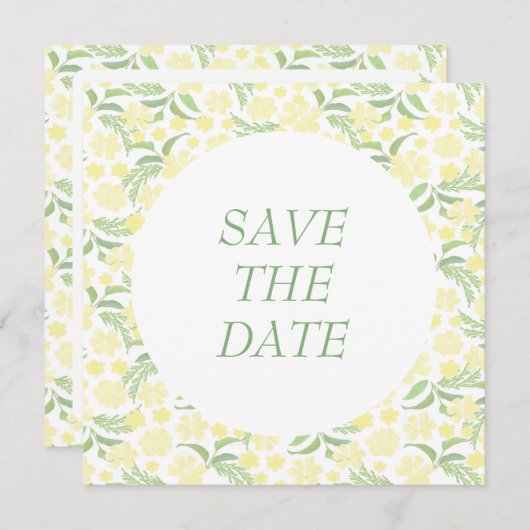 Gele Waterverf Elegante Bloembruiloft Save The Date (Voorkant / Achterkant)